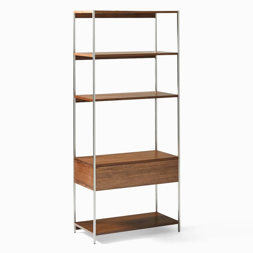 Zane Wide Bookshelf w/ Drawer Cool Walnut West Elm UK